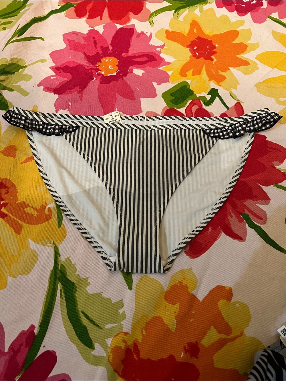 aerie Black and White Striped Bikini Bottom with Ruffle Trim